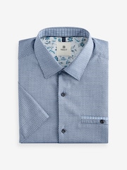 Dark Blue Regular Fit Trimmed Formal Short Sleeve Shirt - Image 6 of 8