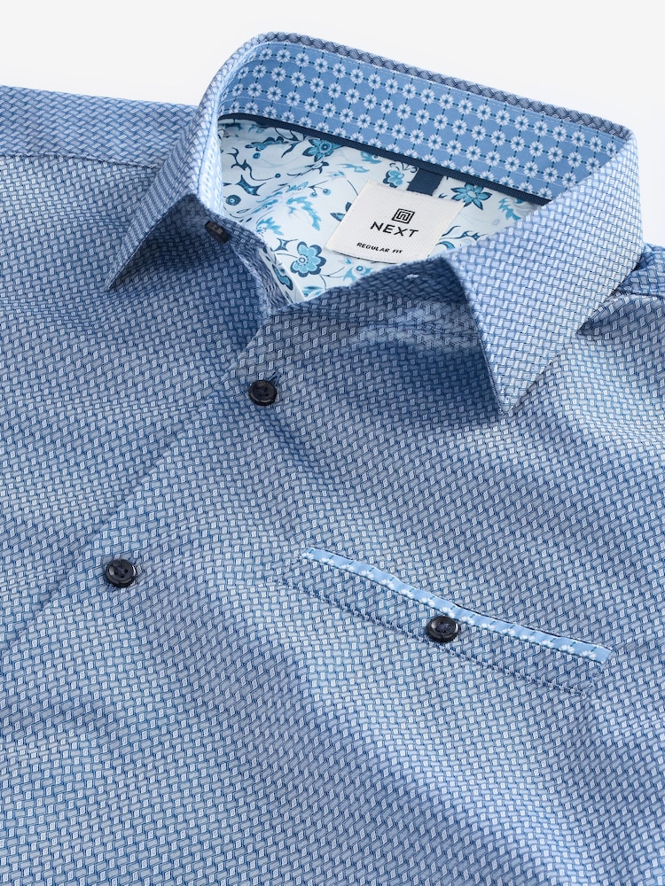 Dark Blue Regular Fit Trimmed Formal Short Sleeve Shirt - Image 8 of 8