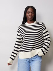 Albaray Stripe Cotton Crew Neck Black Jumper - Image 1 of 4
