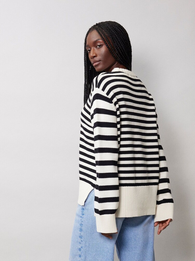 Albaray Stripe Cotton Crew Neck Black Jumper - Image 2 of 4