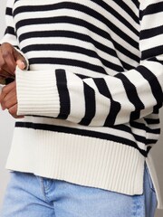 Albaray Stripe Cotton Crew Neck Black Jumper - Image 3 of 4
