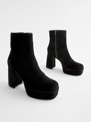 Black Velvet Platform Ankle Boots - Image 1 of 5