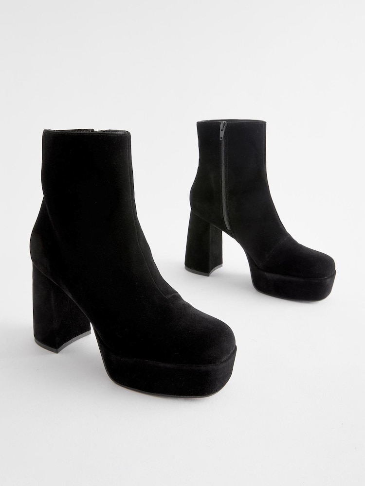 Black Velvet Platform Ankle Boots - Image 1 of 5