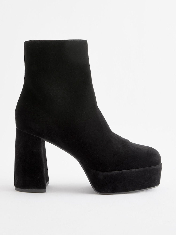 Black Velvet Platform Ankle Boots - Image 2 of 5