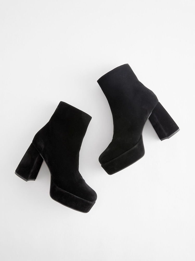 Black Velvet Platform Ankle Boots - Image 5 of 5