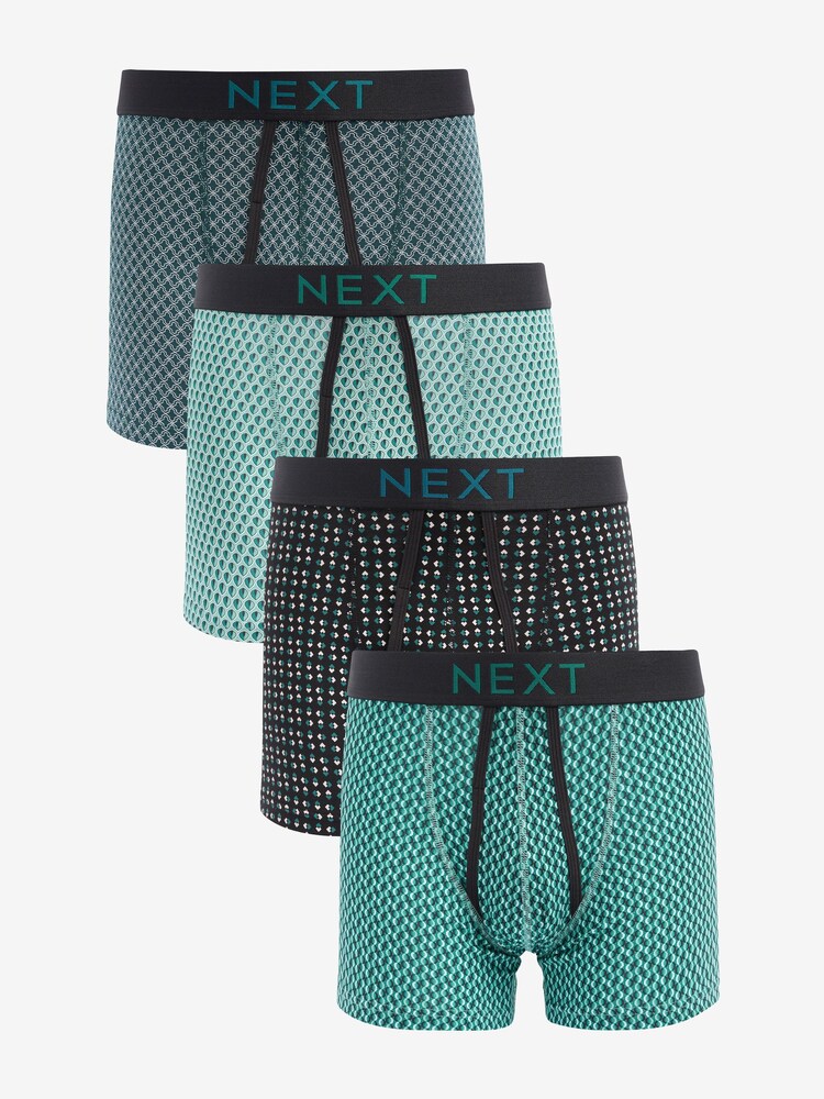 Blue Geometric A-Front Boxers 4 Pack - Image 1 of 6 Blue Geometric A-Front Boxers 4 Pack - Image 1 of 6
