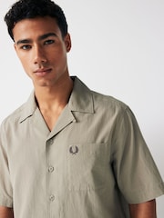 Fred Perry Beige Crepe Textured Short Sleeve Resort Shirt - Image 1 of 4