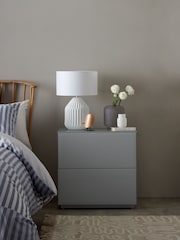Grey Sloane Glass Collection Luxe 2 Drawer Wide Bedside Table - Image 1 of 10