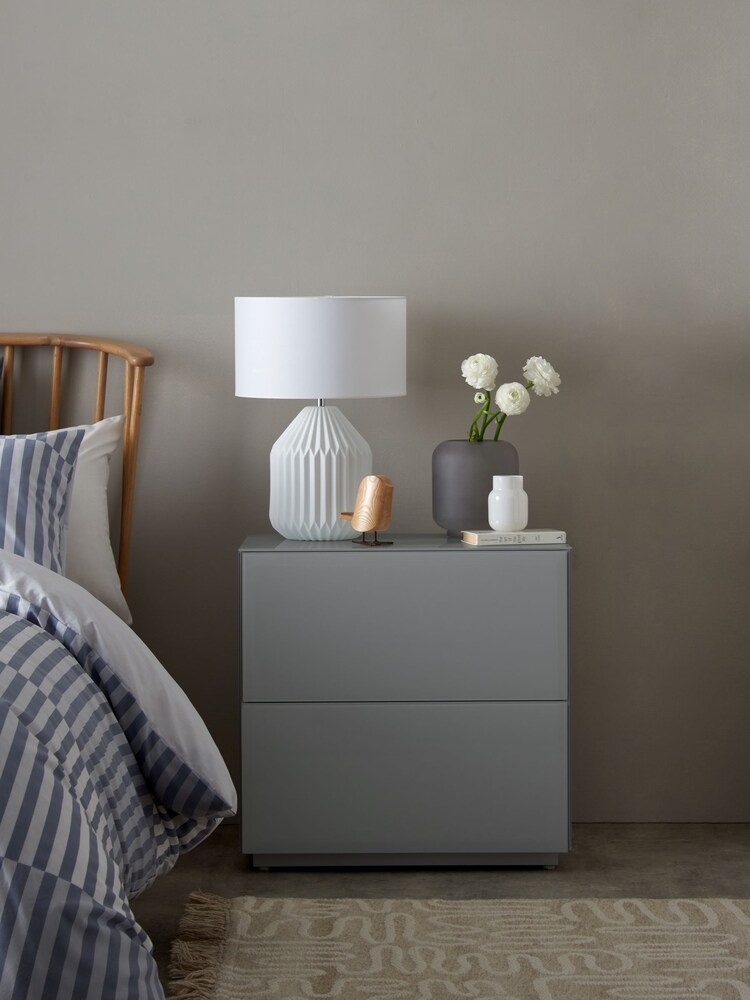 Grey Sloane Glass Collection Luxe 2 Drawer Wide Bedside Table - Image 1 of 10