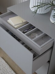 Grey Sloane Glass Collection Luxe 2 Drawer Wide Bedside Table - Image 2 of 10