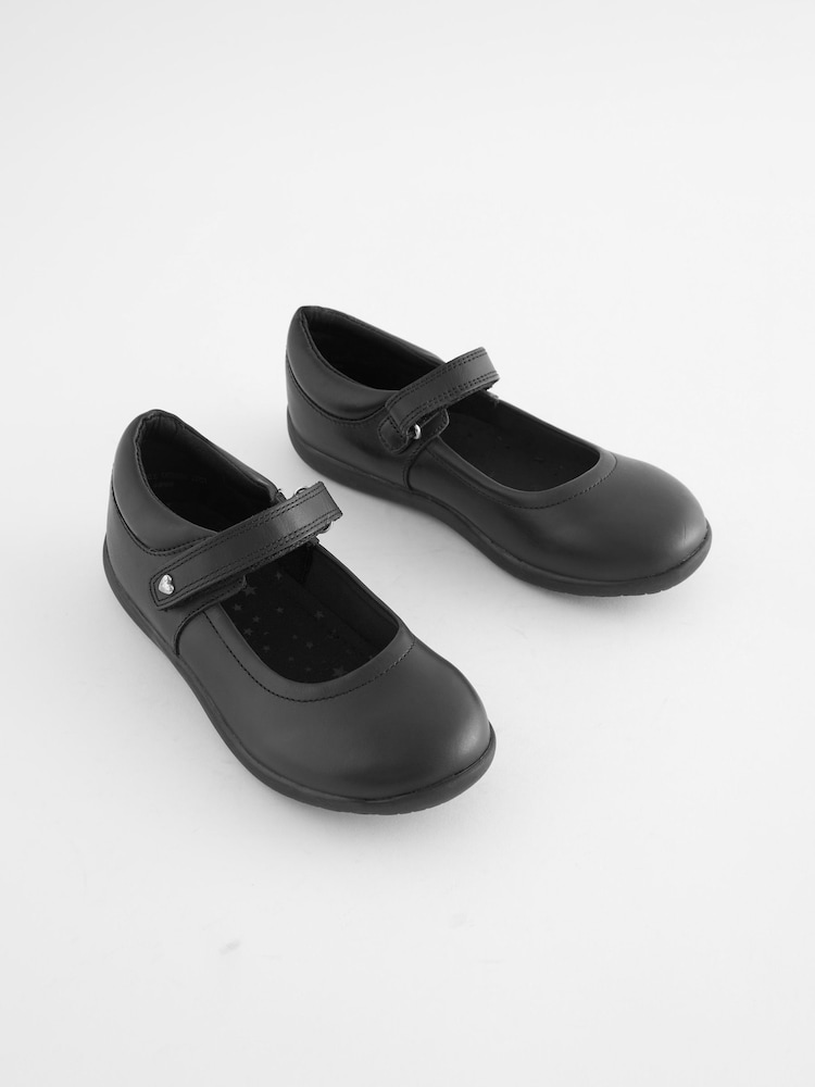 Black Standard Fit (F) Leather Junior Mary Jane Shoes - Image 1 of 5