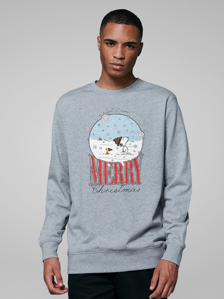 All + Every Grey Peanuts Snow Globe Merry Christmas Sweatshirt - Image 1 of 4 All + Every Grey Peanuts Snow Globe Merry Christmas Sweatshirt - Image 1 of 4