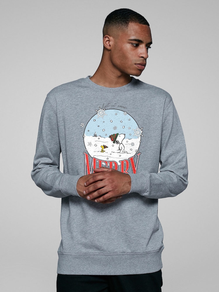 All + Every Grey Peanuts Snow Globe Merry Christmas Sweatshirt - Image 2 of 4 All + Every Grey Peanuts Snow Globe Merry Christmas Sweatshirt - Image 2 of 4