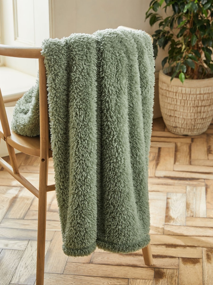 Sage Green Snuggle Teddy Fleece Throw - Image 1 of 5