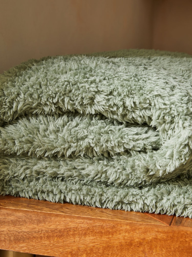 Sage Green Snuggle Teddy Fleece Throw - Image 2 of 5