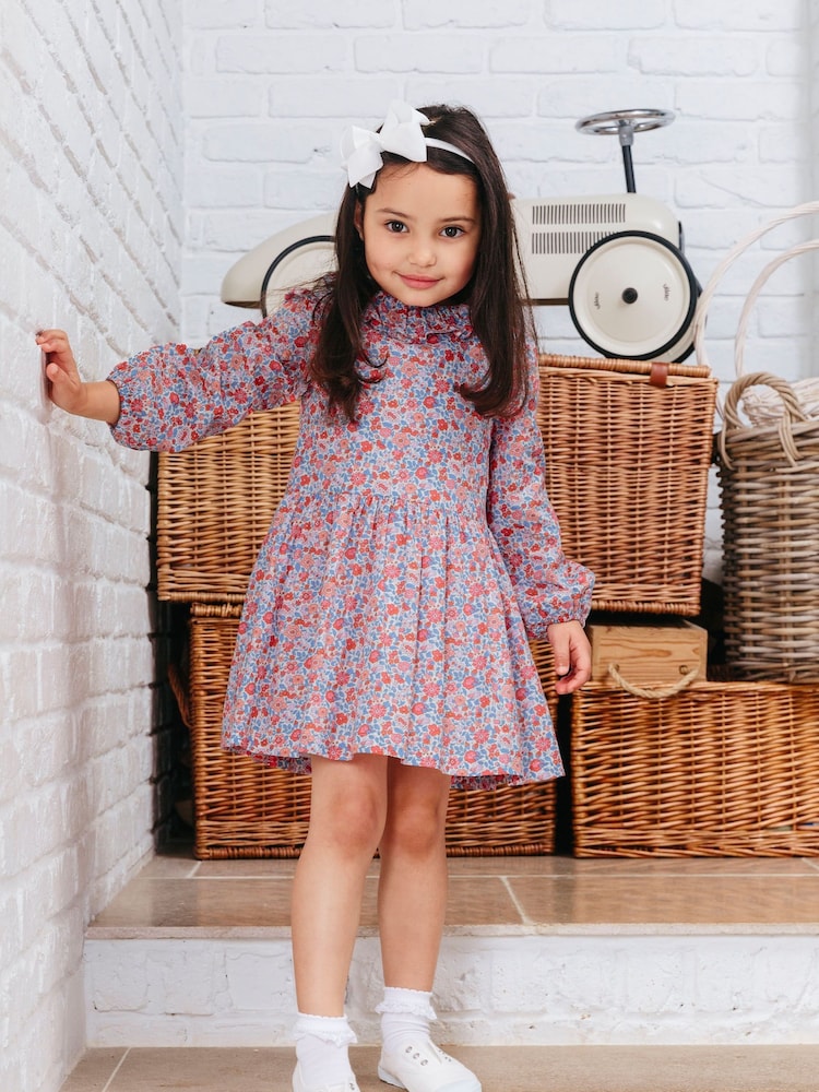 Trotters London Liberty Print Red Floral Theresa Cotton Willow Dress - Image 2 of 5 Trotters London Liberty Print Red Floral Theresa Cotton Willow Dress - Image 2 of 5