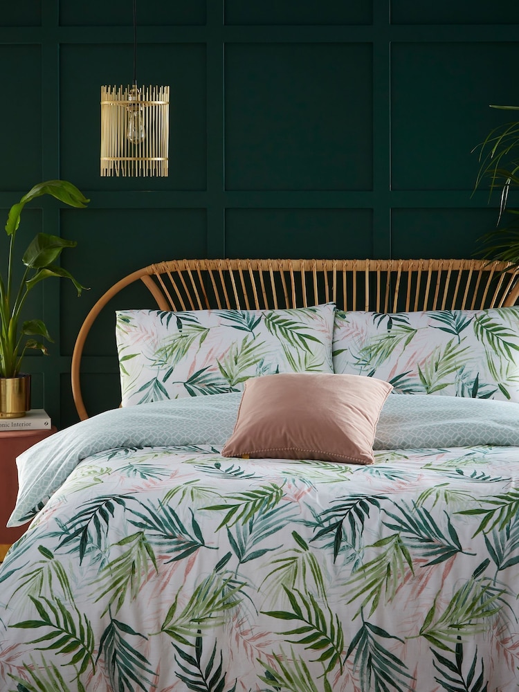 furn. Green Bali Palm Reversible Jungle Botanic Duvet Cover and Pillowcase Set - Image 1 of 3