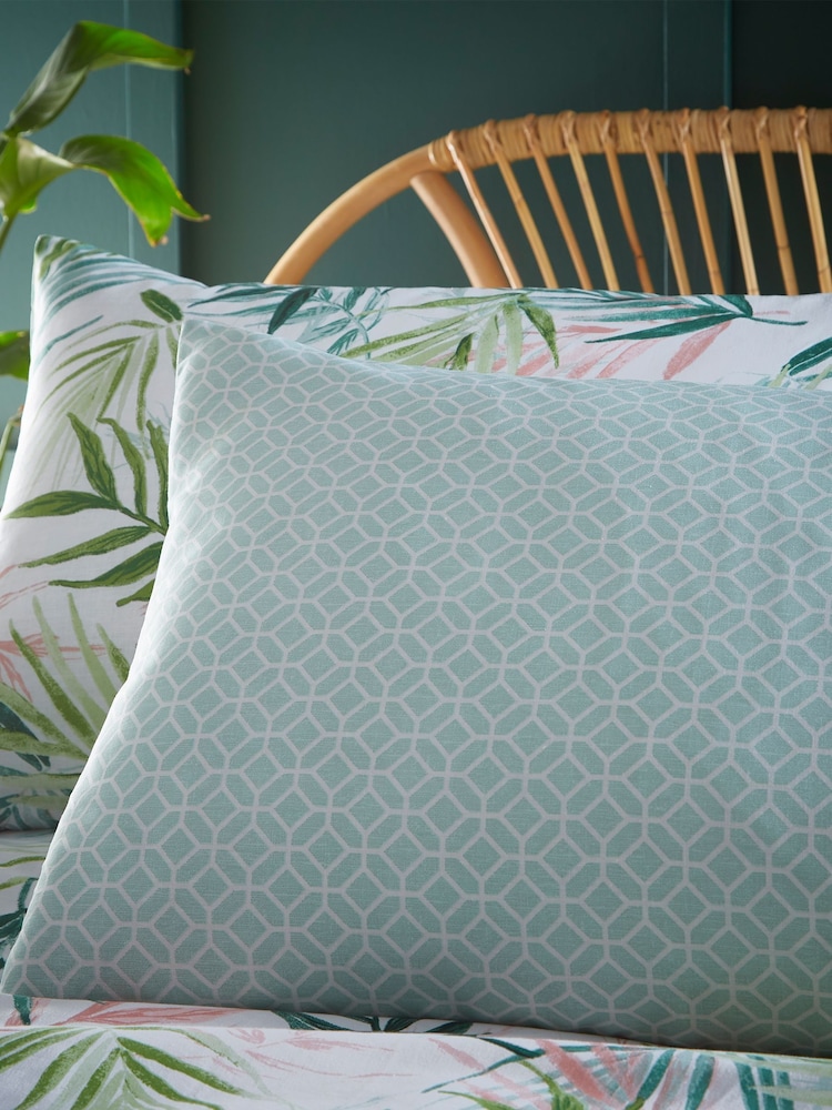 furn. Green Bali Palm Reversible Jungle Botanic Duvet Cover and Pillowcase Set - Image 2 of 3