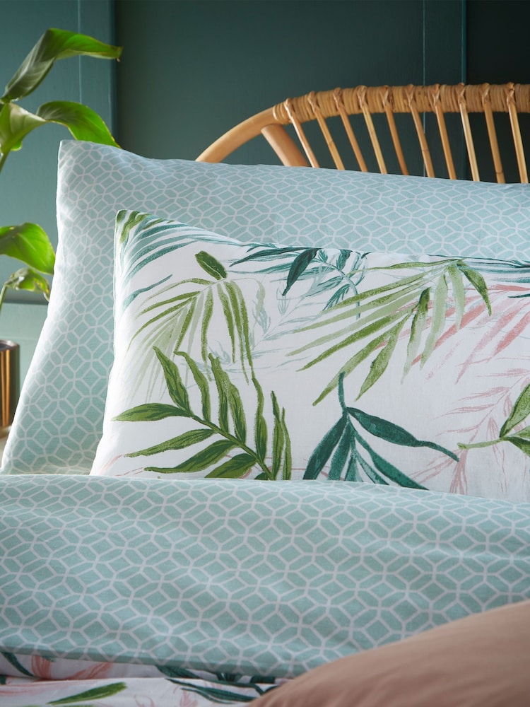 furn. Green Bali Palm Reversible Jungle Botanic Duvet Cover and Pillowcase Set - Image 3 of 3