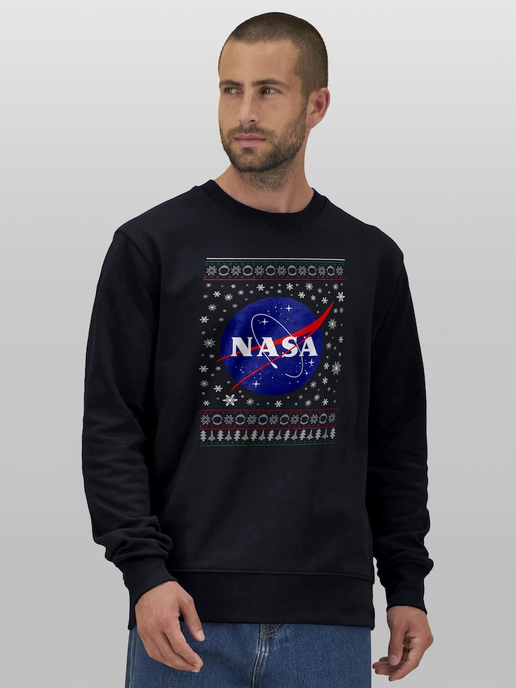 All + Every Black The NASA Classic Insignia Christmas Knit Pattern Sweatshirt - Image 1 of 4