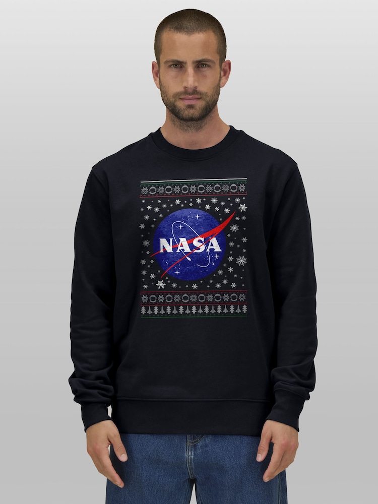 All + Every Black The NASA Classic Insignia Christmas Knit Pattern Sweatshirt - Image 2 of 4