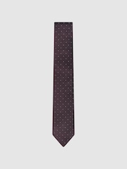Reiss Burgundy Liam Polka Dot Silk Tie - Image 1 of 5