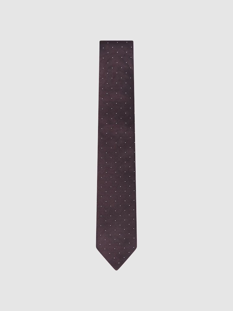 Reiss Burgundy Liam Polka Dot Silk Tie - Image 1 of 5
