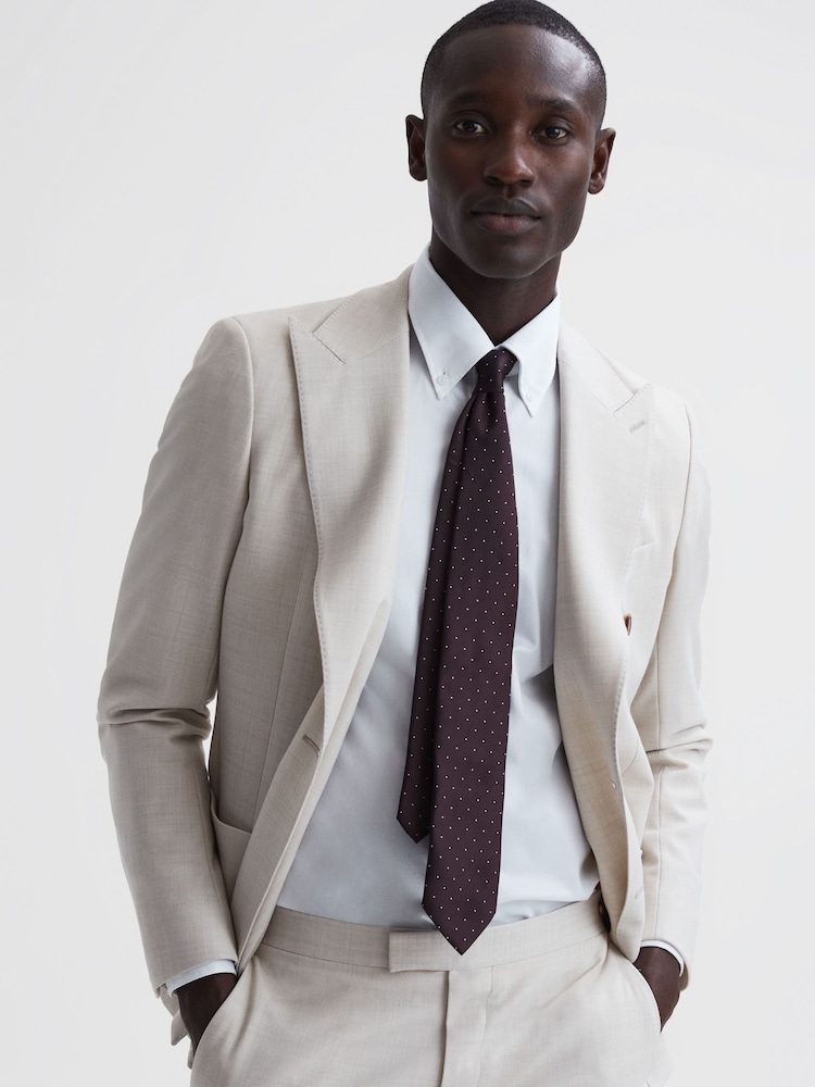 Reiss Burgundy Liam Polka Dot Silk Tie - Image 2 of 5