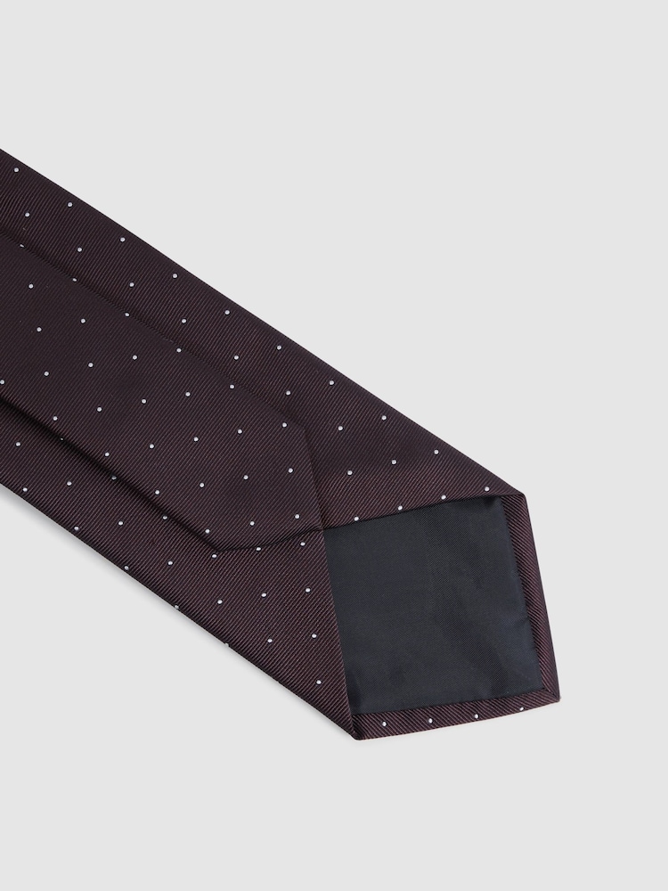 Reiss Burgundy Liam Polka Dot Silk Tie - Image 4 of 5