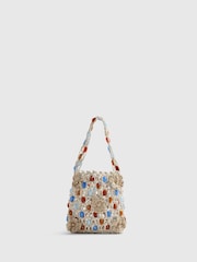 River Island Cream Del Maar Beaded Flower Crochet Bag - Image 1 of 5