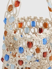 River Island Cream Del Maar Beaded Flower Crochet Bag - Image 4 of 5