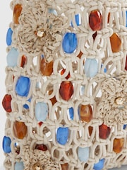 River Island Cream Del Maar Beaded Flower Crochet Bag - Image 5 of 5