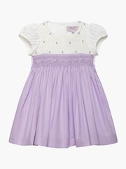 Trotters London Purple 100% Cotton Little Rose Hand Smocked Dress - Image 2 of 4