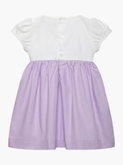 Trotters London Purple 100% Cotton Little Rose Hand Smocked Dress - Image 3 of 4