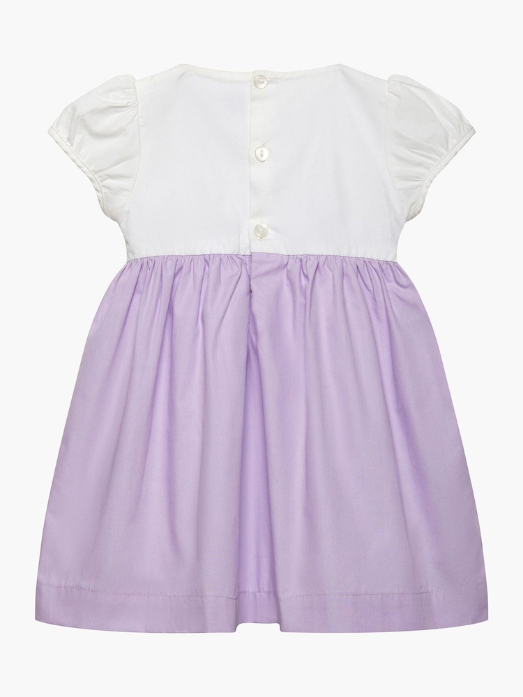 Trotters London Purple 100% Cotton Little Rose Hand Smocked Dress - Image 3 of 4