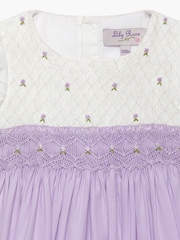 Trotters London Purple 100% Cotton Little Rose Hand Smocked Dress - Image 4 of 4