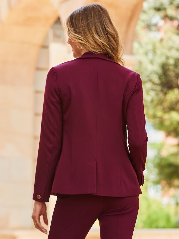 Sosandar Burgandy Shawl Collar Blazer - Image 2 of 5
