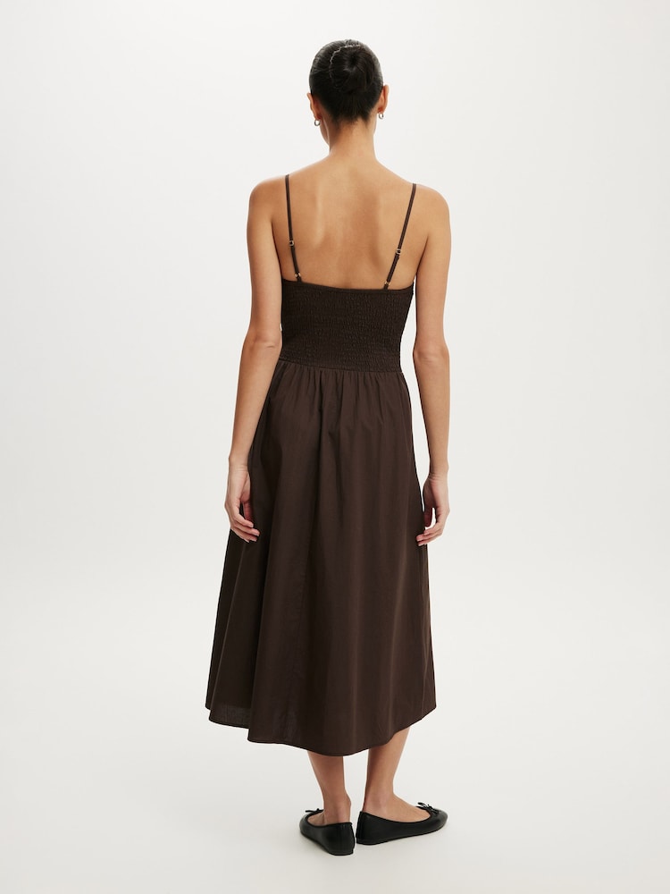 Cotton On Brown Remy Shirred Bodice Midi Dress - Image 2 of 4
