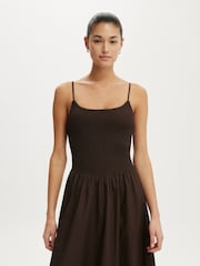 Cotton On Brown Remy Shirred Bodice Midi Dress - Image 3 of 4