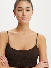 Cotton On Brown Remy Shirred Bodice Midi Dress - Image 4 of 4