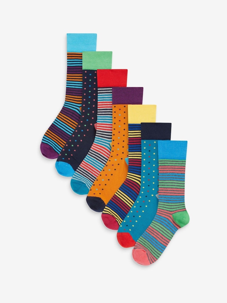 Hell gestreift, gepunktet - Gemusterte Socken, 8er-Pack - Bild 1 von 8 Hell gestreift, gepunktet - Gemusterte Socken, 8er-Pack - Bild 1 von 8