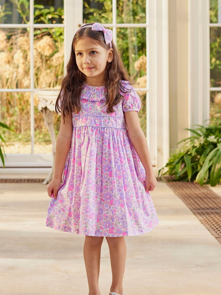 Trotters London Purple Liberty Print Betsy Ric Rac 100% Cotton Party Dress - Image 2 of 6 Trotters London Purple Liberty Print Betsy Ric Rac 100% Cotton Party Dress - Image 2 of 6