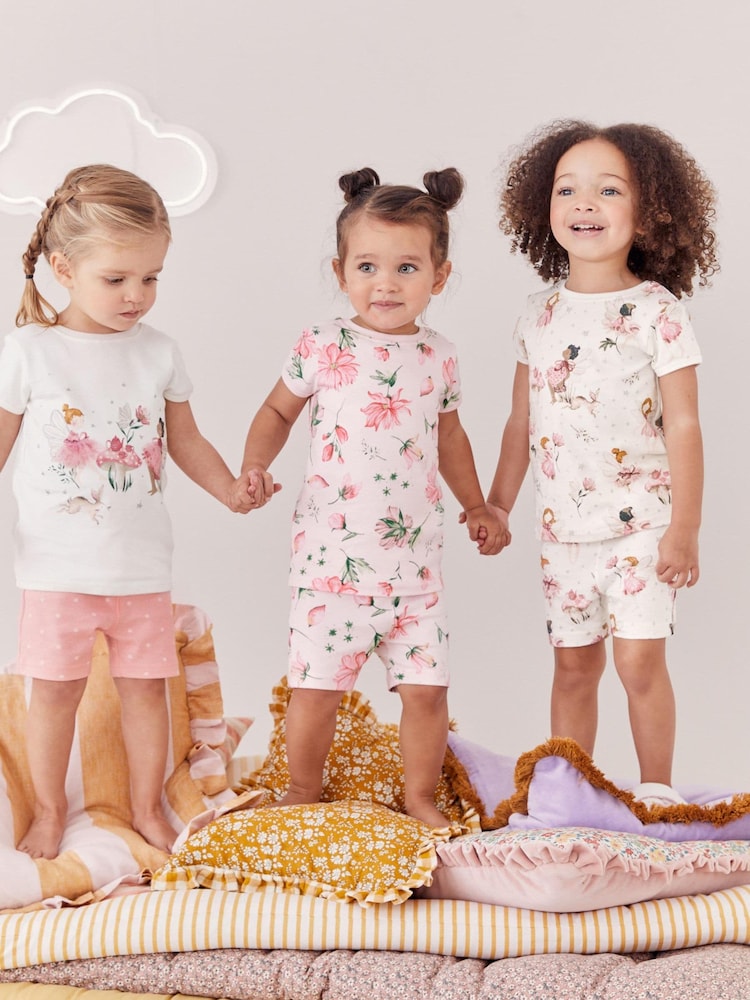 Pink/Cream Fairy Short Pyjamas 3 Pack (9mths-10yrs) - Image 1 of 11
