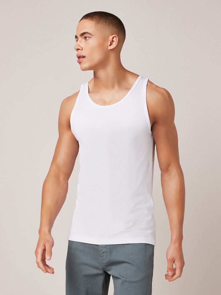 White Pure 100% Cotton Vests 2 Pack - Image 2 of 8