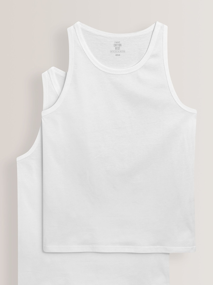 White Pure 100% Cotton Layering Vests 2 Pack - Image 5 of 8