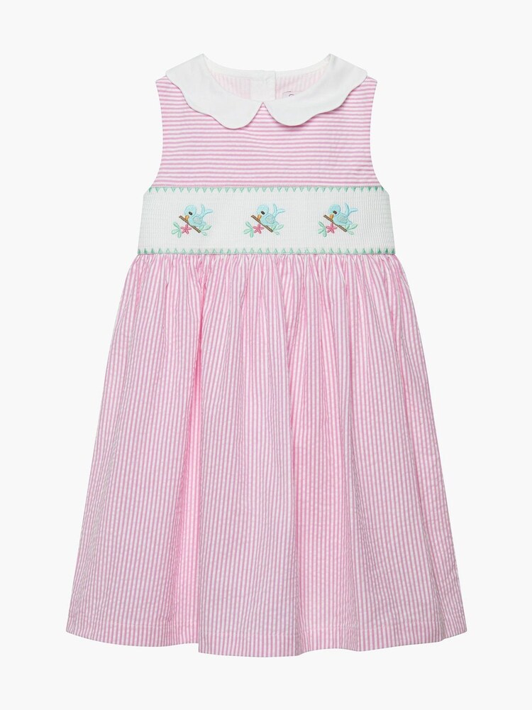 Trotters London Pink Stripe Tweetie Bird Smocked Cotton Dress - Image 1 of 3