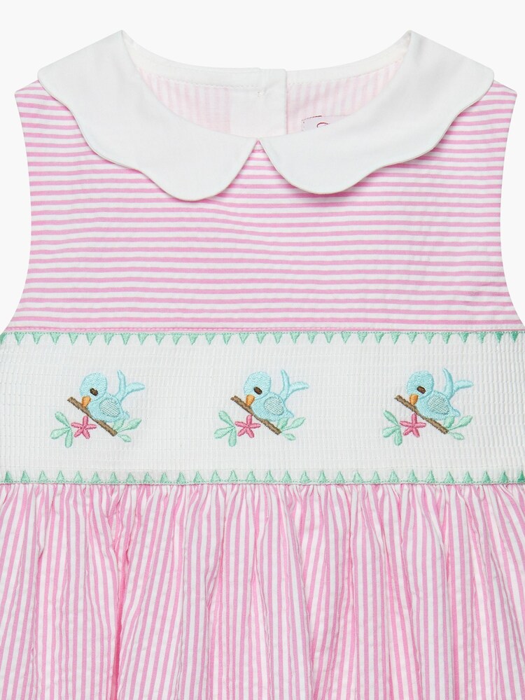 Trotters London Pink Stripe Tweetie Bird Smocked Cotton Dress - Image 3 of 3