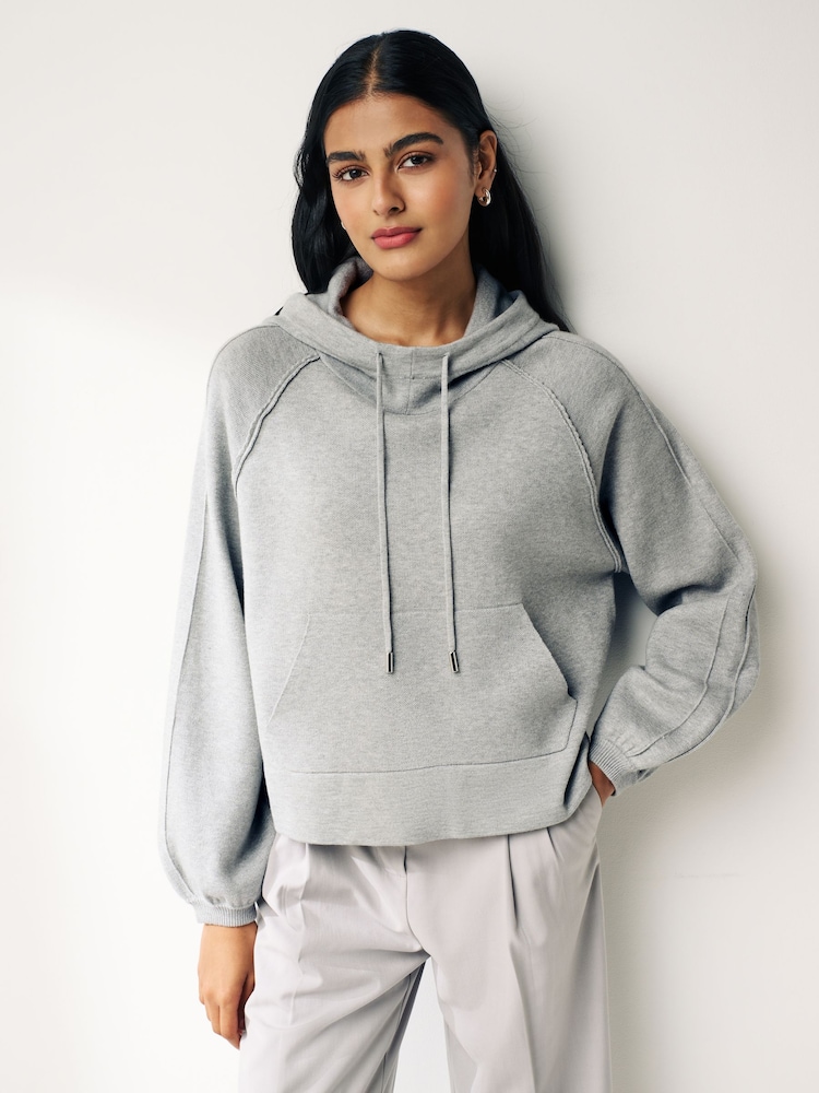 Grey Seam Detail Hooded Jumper - Image 1 of 8 Grey Seam Detail Hooded Jumper - Image 1 of 8