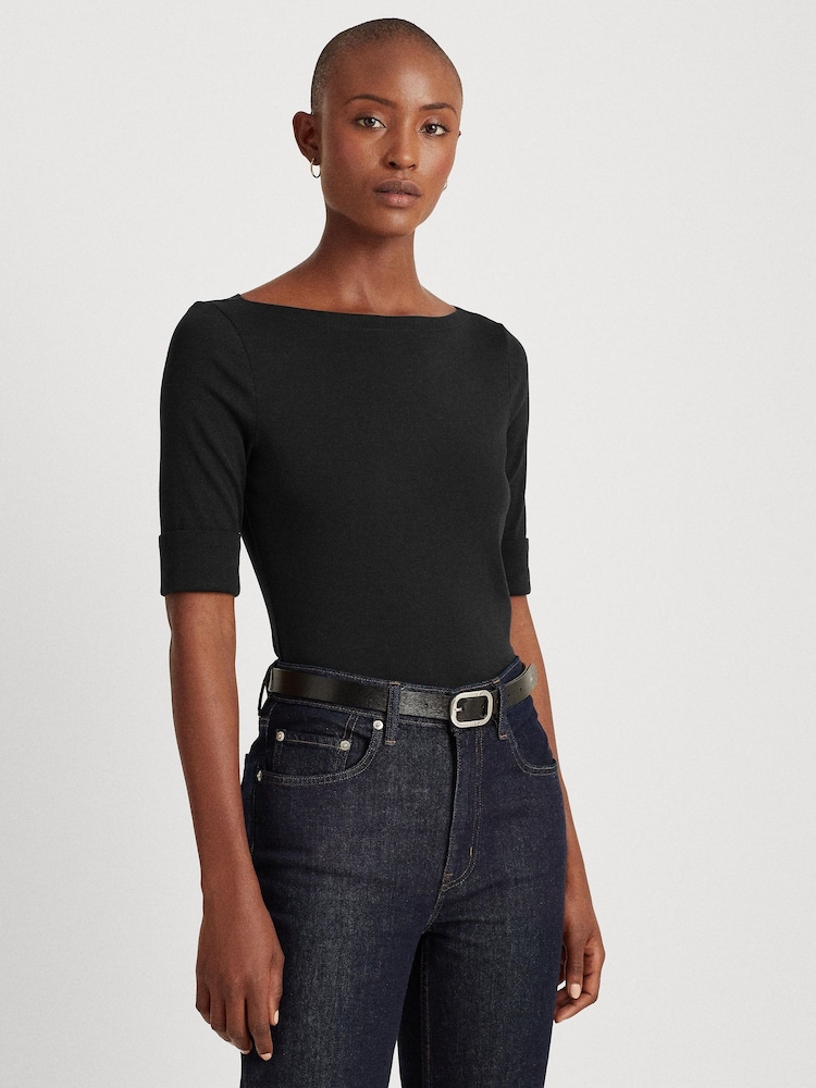 Lauren Ralph Lauren Judy Stretch Cotton Boatneck Top - Image 1 of 11