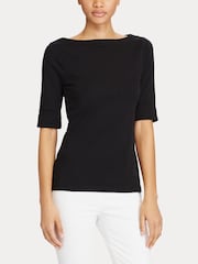 Lauren Ralph Lauren Judy Stretch Cotton Boatneck Top - Image 7 of 11